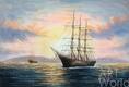 картина масло холст Морской пейзаж маслом "Корабли на якоре", Картины в интерьер, LegacyArt