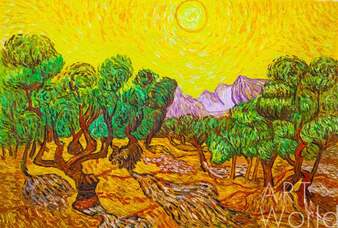 Копия картины Ван Гога "Оливковые деревья с желтым небом и солнцем", 1889 г. (копия Анджея Влодарчика) Артворлд.ру