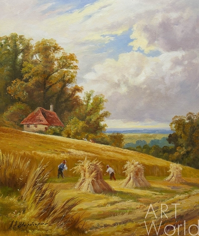 картина масло холст Копия работы Генри Паркера "A Sussex cornfield" (Кукурзное поле в Сассексе), художник А. Шарабарин, Репродукции картин