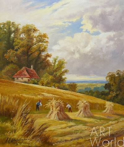 картина масло холст Копия работы Генри Паркера "A Sussex cornfield" (Кукурзное поле в Сассексе), художник А. Шарабарин, Картины в интерьер, LegacyArt Артворлд.ру