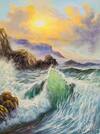 картина масло холст Морской пейзаж «Изумрудные волны и солнце», Шарабарин Андрей, LegacyArt Артворлд.ру