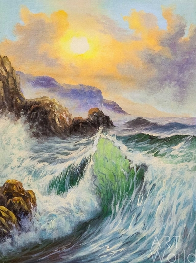 картина масло холст Морской пейзаж «Изумрудные волны и солнце», Лагно Дарья, LegacyArt Артворлд.ру