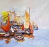 картина масло холст Картина маслом "Амстердам. Лодки на фоне города N2" Серия "Корабли и море", Гомеш Лия, LegacyArt