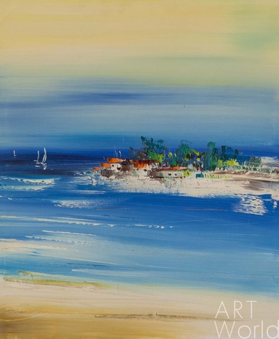картина масло холст Морской пейзаж маслом "Южный берег N3", Картины в интерьер, LegacyArt