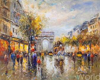 Пейзаж Парижа Антуана Бланшара "Champs Elysees, Arc de Triomphe (копия Кристины Виверс)" Артворлд.ру