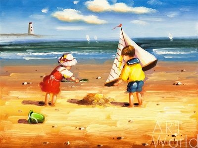 картина масло холст Дети на пляже (NP2), Потапова Мария Артворлд.ру