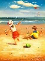 Дети на пляже. За красным бумажным змеем (NP5) Артворлд.ру