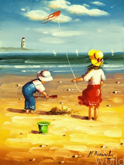 картина масло холст Картина в детскую "Дети на пляже (N13)" , Потапова Мария Артворлд.ру