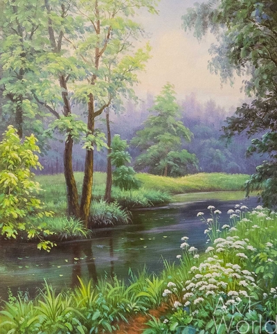 картина масло холст Пейзаж маслом "Прекрасным днем у реки", Потапова Мария , LegacyArt