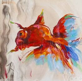 Картина маслом "Золотая рыбка. Красный телескоп" Артворлд.ру