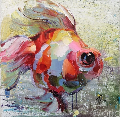 картина масло холст Картина маслом "Золотая рыбка для исполнения желаний. N14", Родригес Хосе, LegacyArt