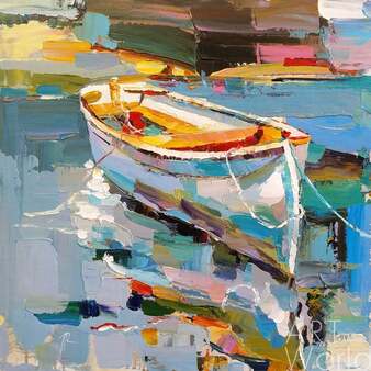 Картина маслом "Белая лодка на воде" Артворлд.ру