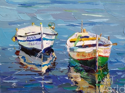 картина масло холст Картина маслом "Две лодочки у берега", Родригес Хосе, LegacyArt