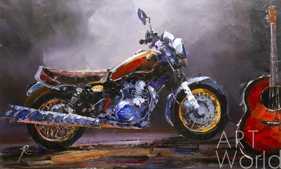 картина масло холст Картина маслом "Hard Rock. Мотоцикл и гитара", Родригес Хосе, LegacyArt Артворлд.ру
