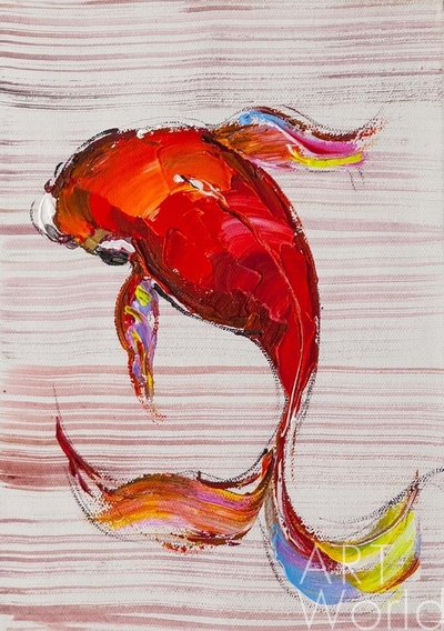 картина масло холст Картина маслом "Карп Кои. Японская золотая рыбка на удачу N3" , Родригес Хосе, LegacyArt Артворлд.ру