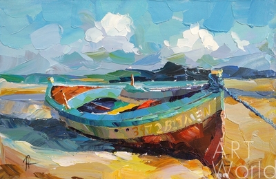 картина масло холст Картина маслом "Лодка на песчаном берегу N2", Родригес Хосе, LegacyArt Артворлд.ру