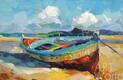 картина масло холст Картина маслом "Лодка на песчаном берегу N2", Родригес Хосе, LegacyArt