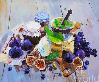Картина маслом "Натюрморт с инжиром, сыром и виноградом" Артворлд.ру