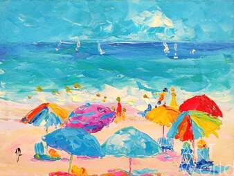 Картина маслом "Летние истории. Разноцветные зонтики N3" Артворлд.ру