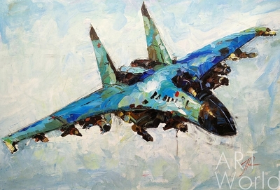 картина масло холст Картина маслом "Самолет МиГ-35 в полете", Родригес Хосе, LegacyArt Артворлд.ру