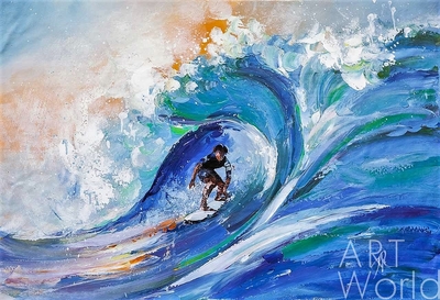 картина масло холст Картина маслом "Серфинг на больших волнах", Родригес Хосе, LegacyArt Артворлд.ру