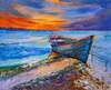 картина масло холст Картина маслом "Синяя лодка на берегу океана. Закат" , Родригес Хосе, LegacyArt