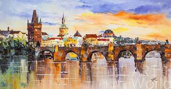 Картина маслом "Вид на Карлов мост на закате" Артворлд.ру