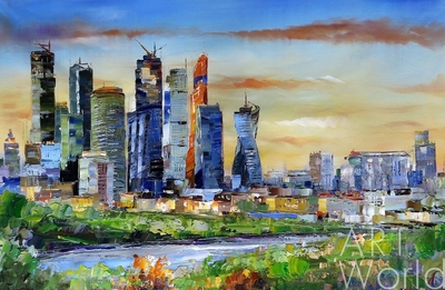 картина масло холст Картина маслом "Вид на Москва-Сити с набережной", Родригес Хосе, LegacyArt