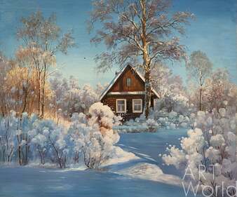 Картина маслом "Домик в деревне зимой" Артворлд.ру