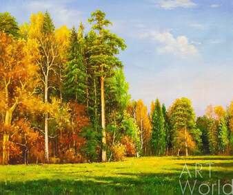 Картина маслом "Осенний лес в лучах солнца" Артворлд.ру