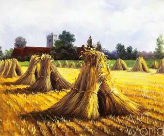 Вольная копия картины Гарди Хейвуда "Снопы рядом с Церковью Брей",  (Heywood Hardy, Corn Stooks by Bray Church) Артворлд.ру