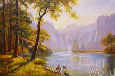 картина масло холст Вольная копия картины Альберта Бирштадта "Долина реки Керн, Калифорния",  (Kern's River Valley, California. Albert Bierstadt), Картины в интерьер, LegacyArt Артворлд.ру