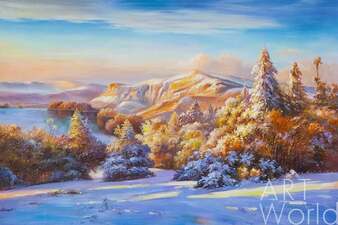 Картина маслом "Зимний пейзаж на рассвете" Артворлд.ру