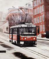 Картина маслом "Зимний пейзаж с трамваем" серия "Московские трамваи" Артворлд.ру