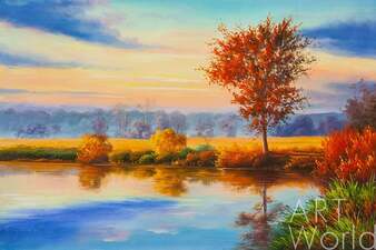 Осенний пейзаж маслом "Закат. Ступая тихо солнцу вслед…" Артворлд.ру