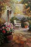картина масло холст Картина маслом "Цветущий сад на фоне озера N3", Виверс Кристина, LegacyArt Артворлд.ру