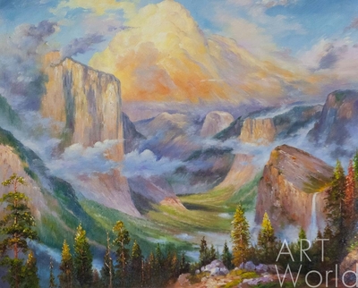 картина масло холст Копия картины Томаса Кинкейда  "Горы Йосемити (Yosemite Valley)", худ. А.Ромм, Кинкейд Томас (Th. Kinkade)