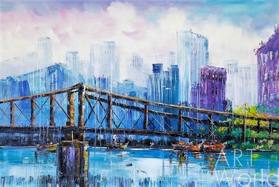 картина масло холст Картина маслом "Мост через реку. Основной синий", Виверс Кристина, LegacyArt