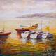 картина масло холст Пейзаж морской маслом "Лодки в закатном заливе N5", Виверс Кристина, LegacyArt
