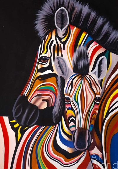 картина масло холст Картина маслом "Разноцветные зебры N10", Виверс Кристина, LegacyArt Артворлд.ру