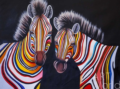картина масло холст Картина маслом "Разноцветные зебры N6", Виверс Кристина, LegacyArt
