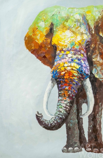 картина масло холст Картина маслом "Разноцветный слон", Виверс Кристина, LegacyArt