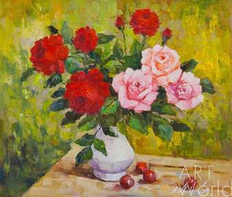 Картина маслом "Розы и вишня" Артворлд.ру