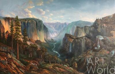 картина масло холст Вольная копия картины Томаса Хилла "Долина Йосемити" (Yosemite Valley) 1886 г., художник А. Ромм, Репродукции картин Артворлд.ру
