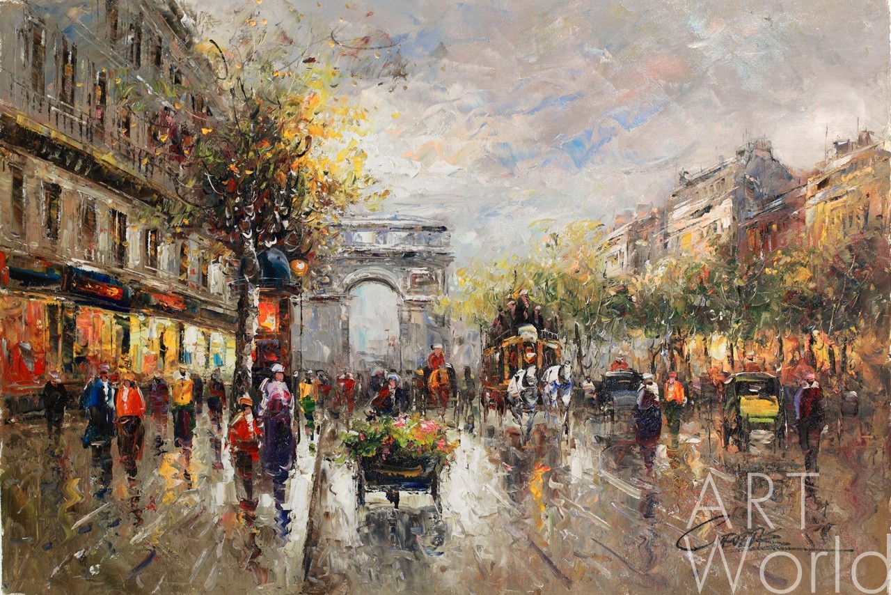 картина масло холст Champs Elysees, Arc de Triomphe (копия Кристины Виверс), Бланшар Антуан Артворлд.ру
