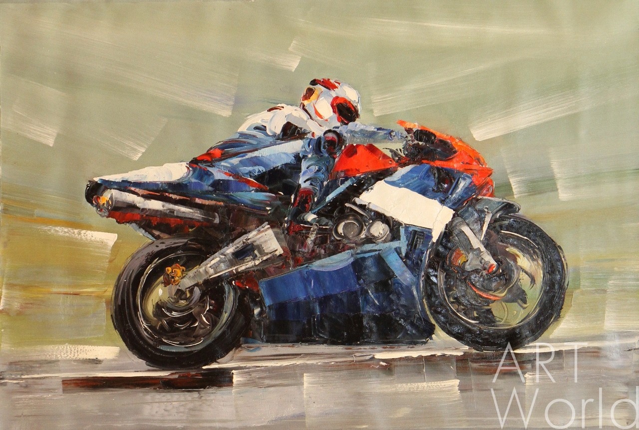 картина масло холст Синий мотоцикл, Родригес Хосе, LegacyArt Артворлд.ру